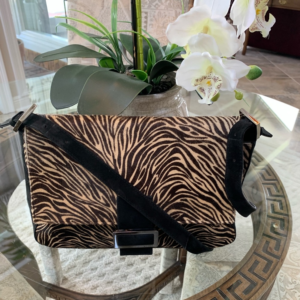 STUART WEITZMAN ZEBRA PRINT CALF HAIR SHOULDER BAG